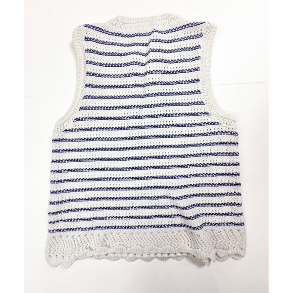 J. Crew White & Blue Striped Crochet Sweater Vest Women's Size Medium - Picture 2 of 5